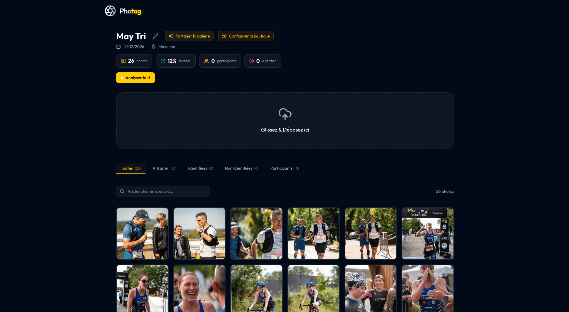 Interface de gestion d'événement Photag