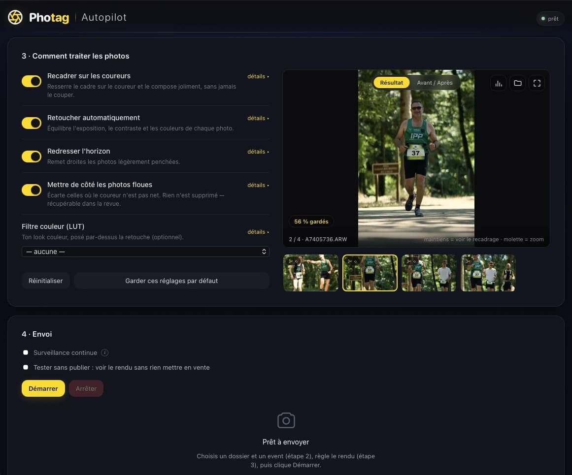 The Autopilot app processing a batch of photos